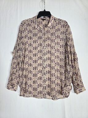 Massimo Dutti Silk blend mini Ruffle Button-Down Blouse with Purple Floral Print